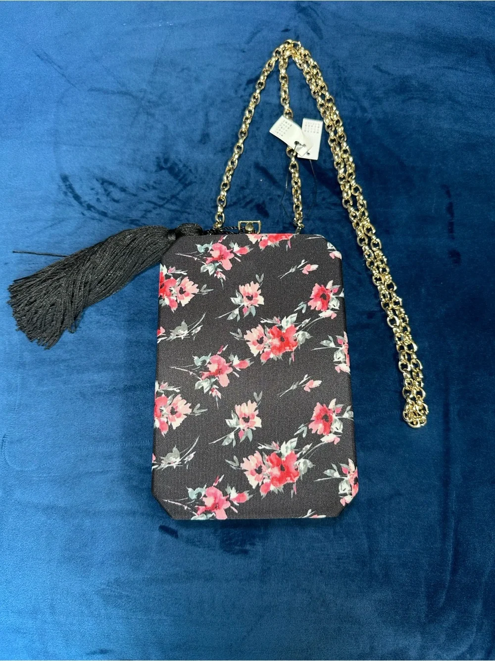 White House Black Market Floral Chain Strap Shoulder Bag Tassel Accent Small - Picture 4 of 12